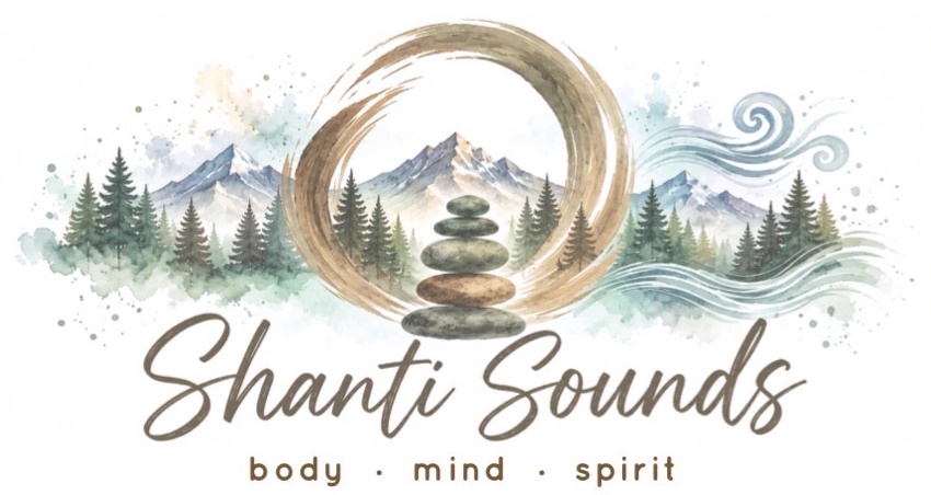 Shanti Sounds, body mind spirit, stacked rocks logo